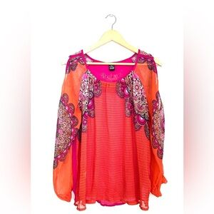 Desigual printed top boho orange pink